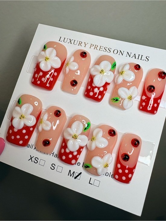 Other - Floral Red Polka Dot Press-On Nails
